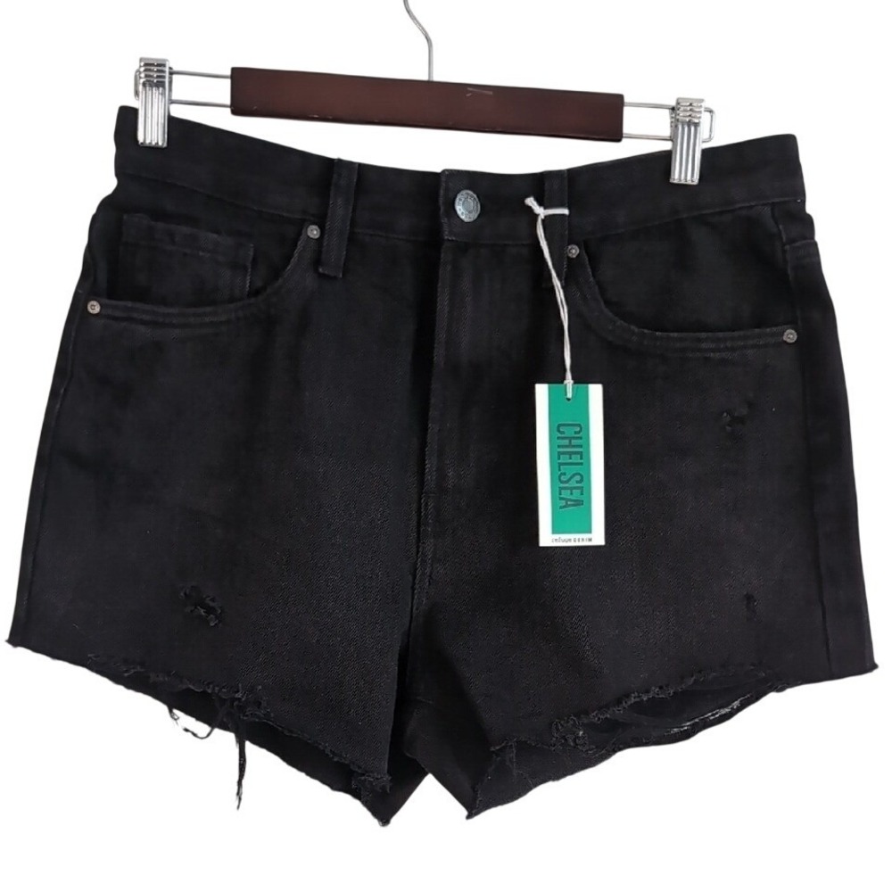 Refuge Denim Women's 7 Black Cotton Denim Highrise Ripped Distressed Shorts